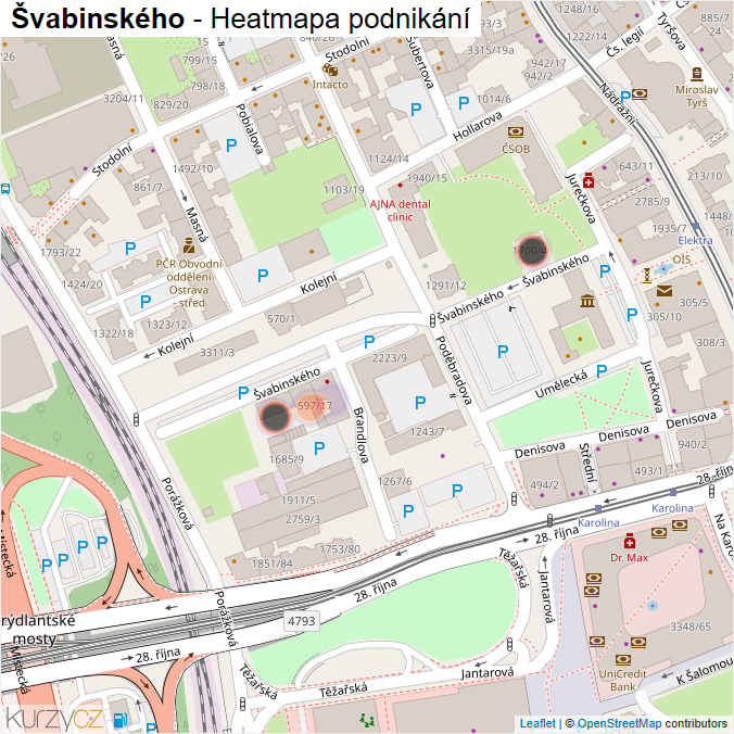 Mapa Švabinského - Firmy v ulici.