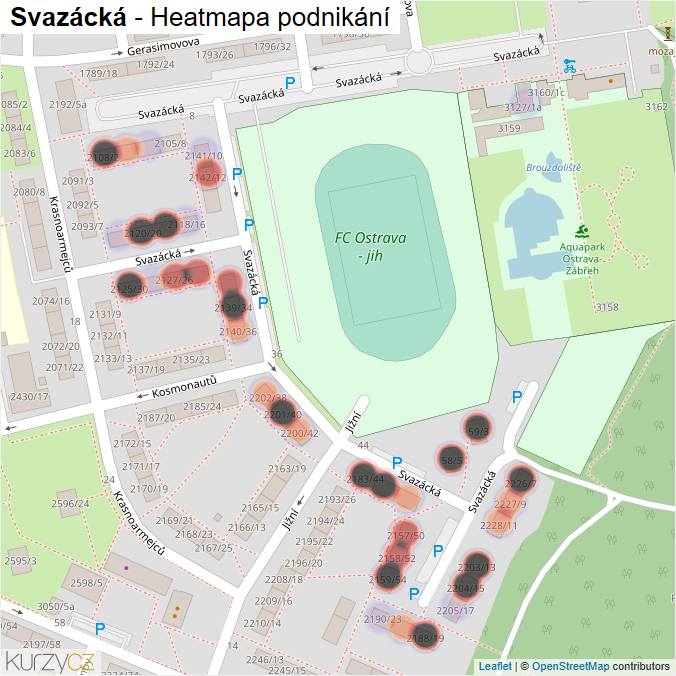 Mapa Svazácká - Firmy v ulici.