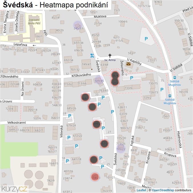 Mapa Švédská - Firmy v ulici.