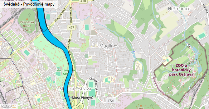 Švédská - záplavové mapy stoleté vody