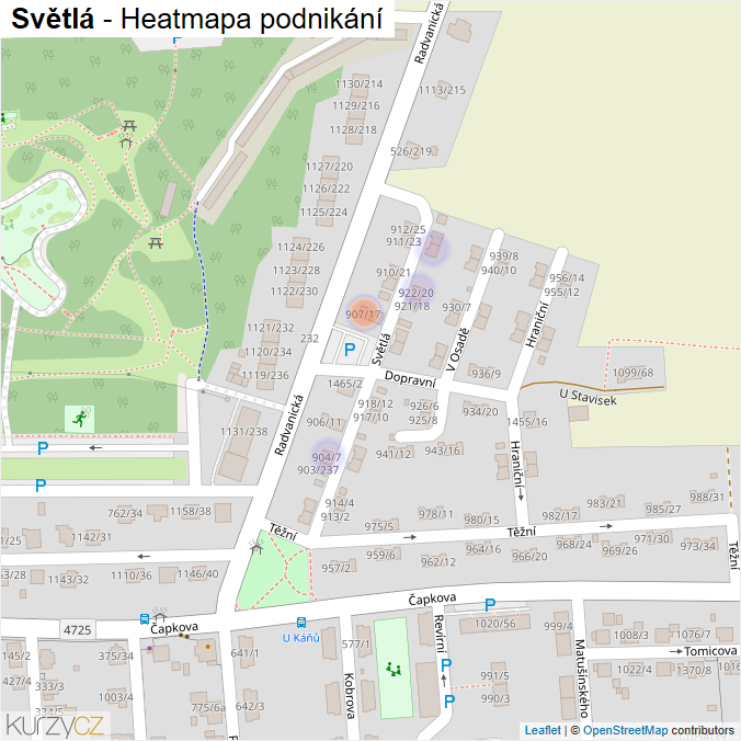 Mapa Světlá - Firmy v ulici.