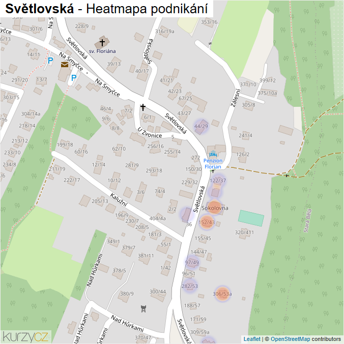 Mapa Světlovská - Firmy v ulici.
