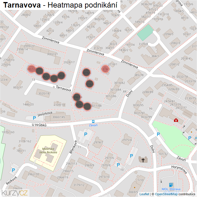 Mapa Tarnavova - Firmy v ulici.