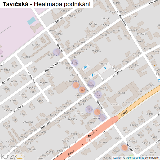 Mapa Tavičská - Firmy v ulici.