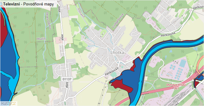 Televizní - záplavové mapy stoleté vody
