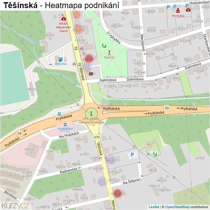 Mapa Těšínská - Firmy v ulici.