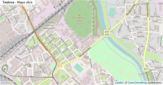 Teslova - mapa ulice