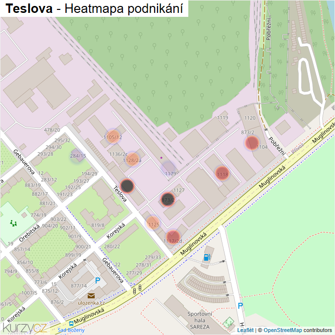 Mapa Teslova - Firmy v ulici.