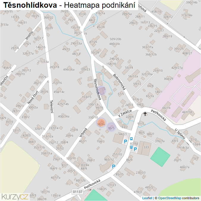 Mapa Těsnohlídkova - Firmy v ulici.