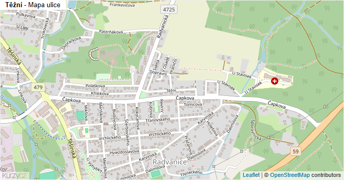 Těžní - mapa ulice