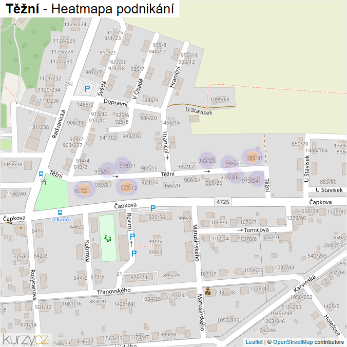 Mapa Těžní - Firmy v ulici.