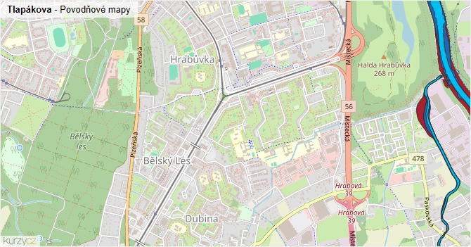 Tlapákova - záplavové mapy stoleté vody