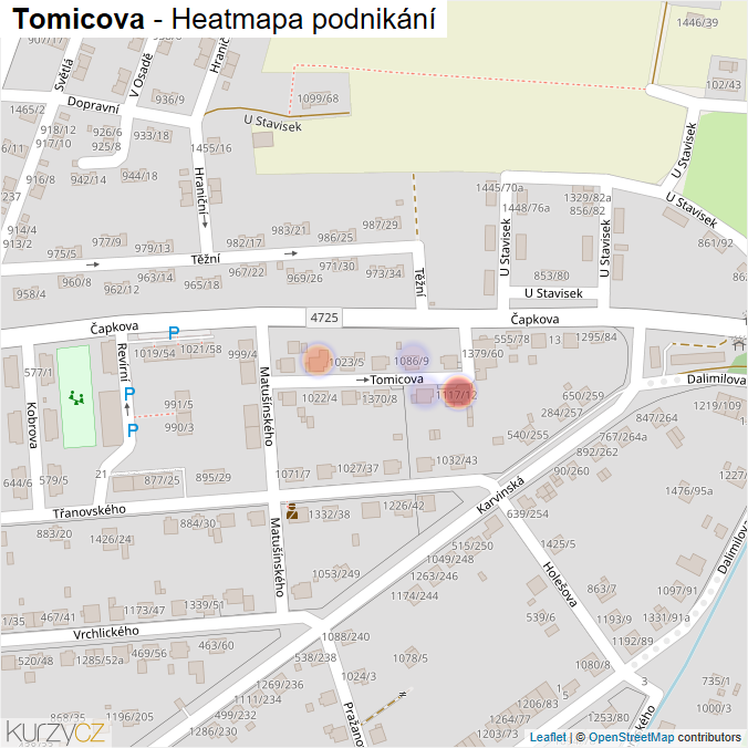 Mapa Tomicova - Firmy v ulici.