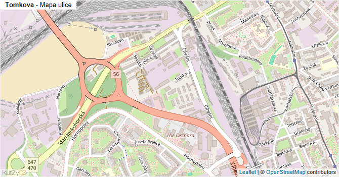 Tomkova - mapa ulice