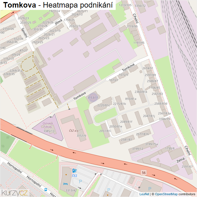 Mapa Tomkova - Firmy v ulici.
