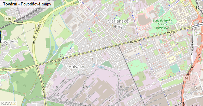 Tovární - záplavové mapy stoleté vody