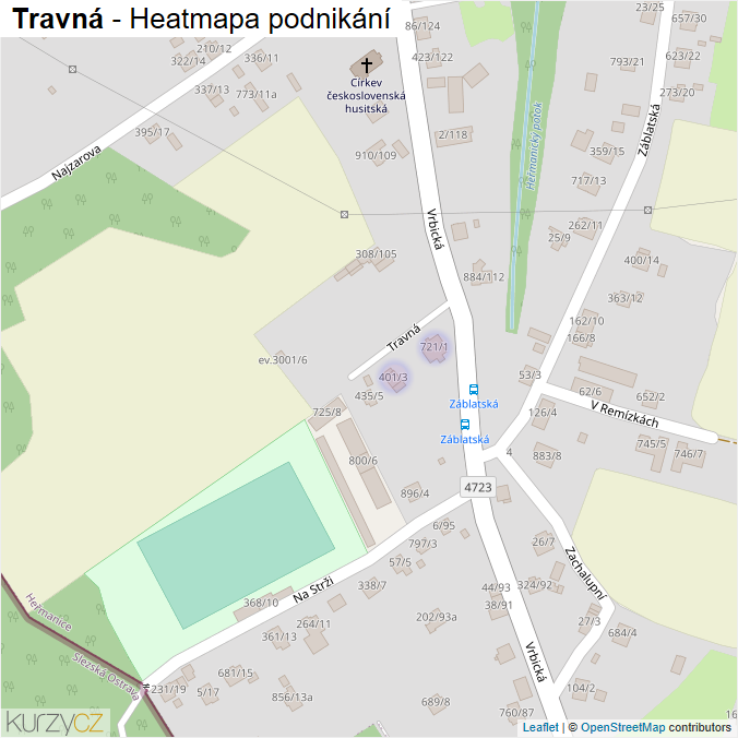 Mapa Travná - Firmy v ulici.