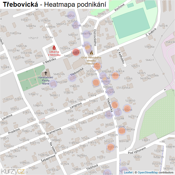 Mapa Třebovická - Firmy v ulici.