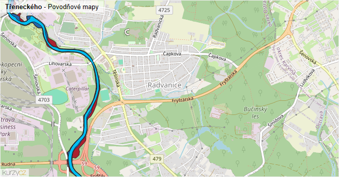 Třeneckého - záplavové mapy stoleté vody