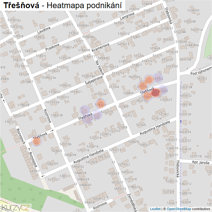 Mapa Třešňová - Firmy v ulici.