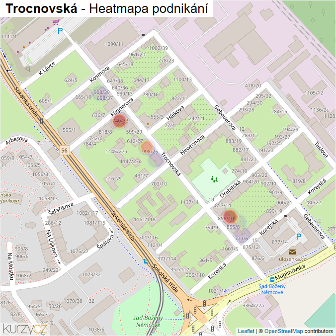Mapa Trocnovská - Firmy v ulici.