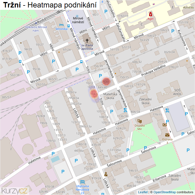 Mapa Tržní - Firmy v ulici.