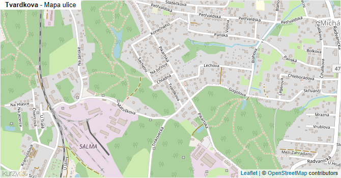 Tvardkova - mapa ulice