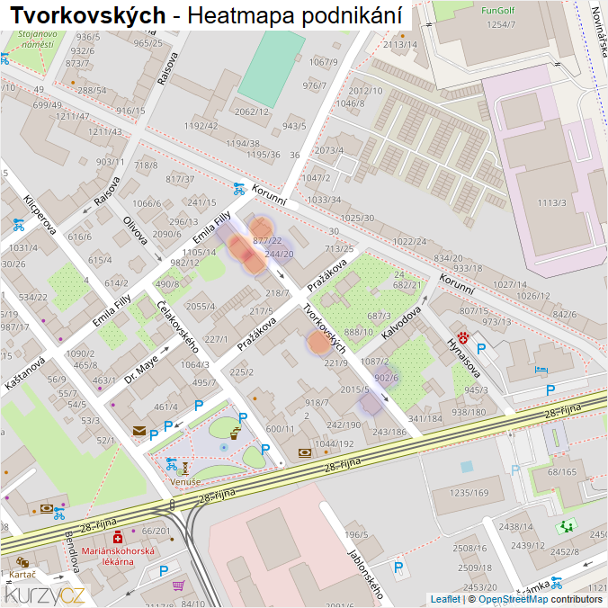 Mapa Tvorkovských - Firmy v ulici.