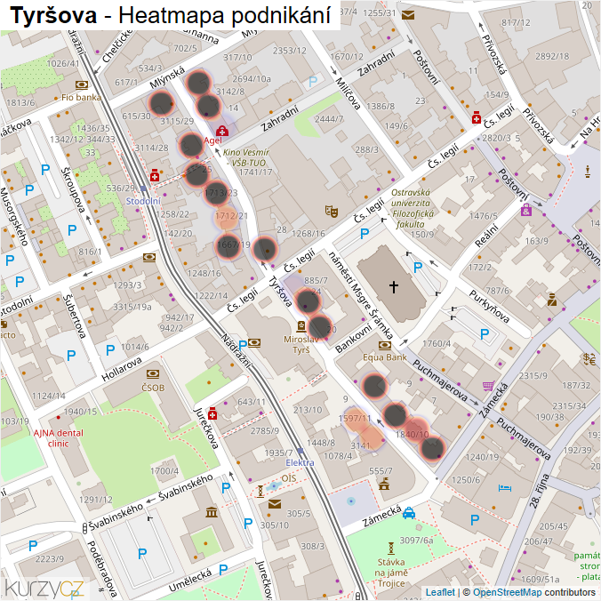 Mapa Tyršova - Firmy v ulici.