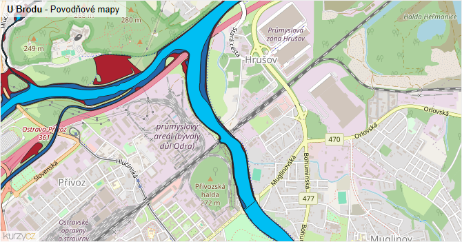 U Brodu - záplavové mapy stoleté vody