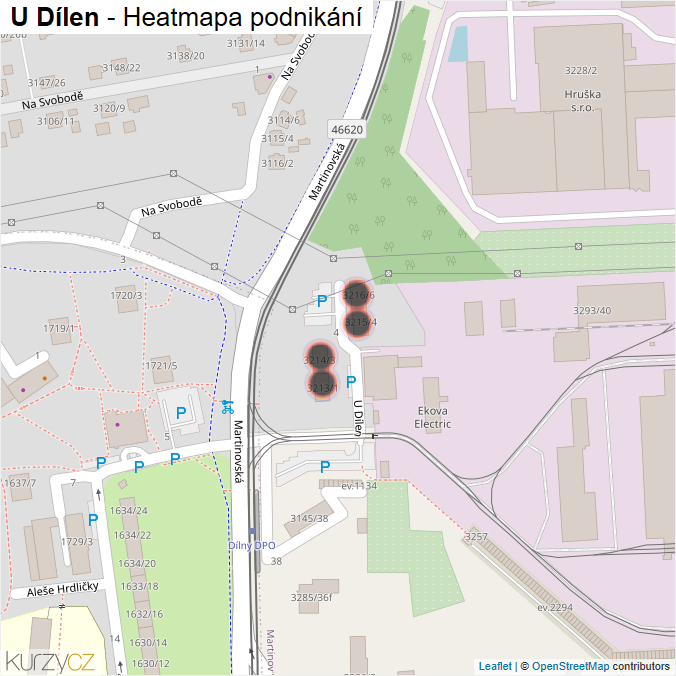 Mapa U Dílen - Firmy v ulici.
