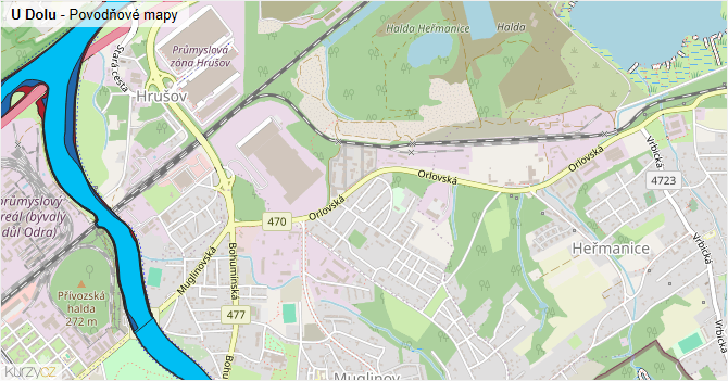 U Dolu - záplavové mapy stoleté vody