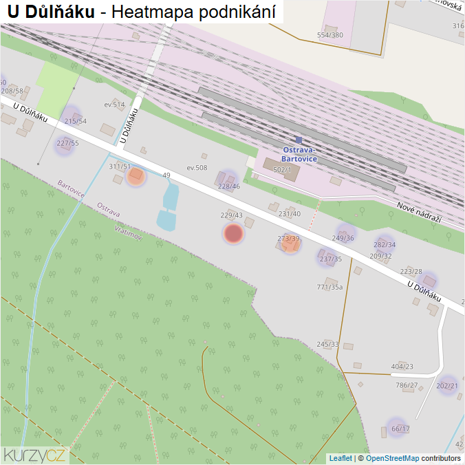 Mapa U Důlňáku - Firmy v ulici.