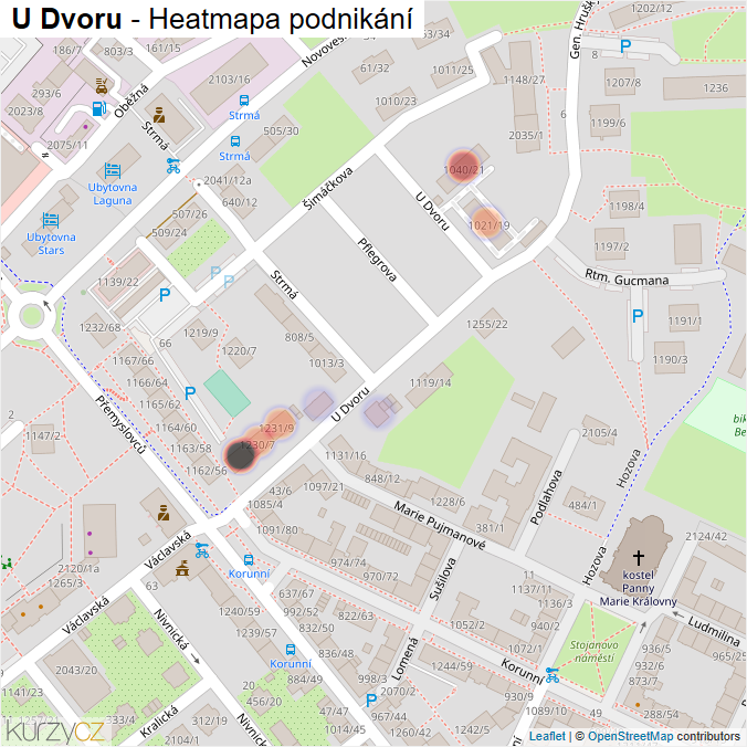 Mapa U Dvoru - Firmy v ulici.