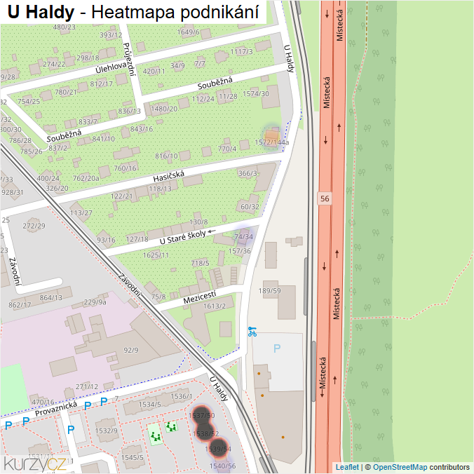 Mapa U Haldy - Firmy v ulici.