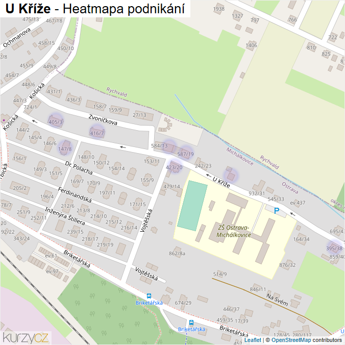 Mapa U Kříže - Firmy v ulici.