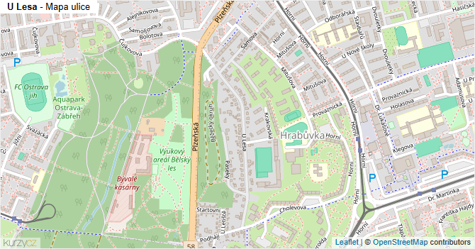 U Lesa - mapa ulice