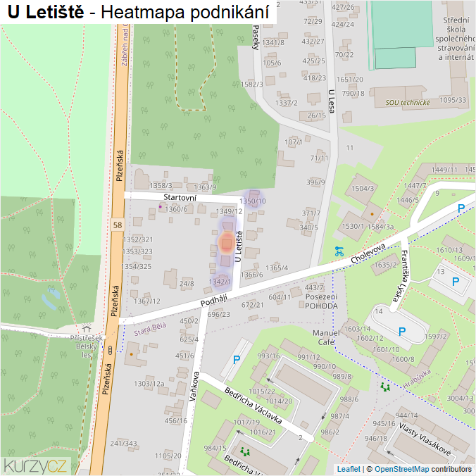 Mapa U Letiště - Firmy v ulici.