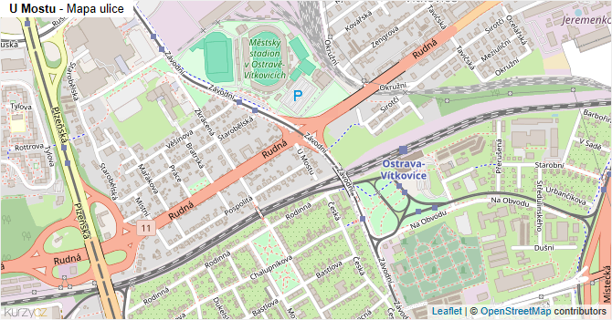 U Mostu - mapa ulice
