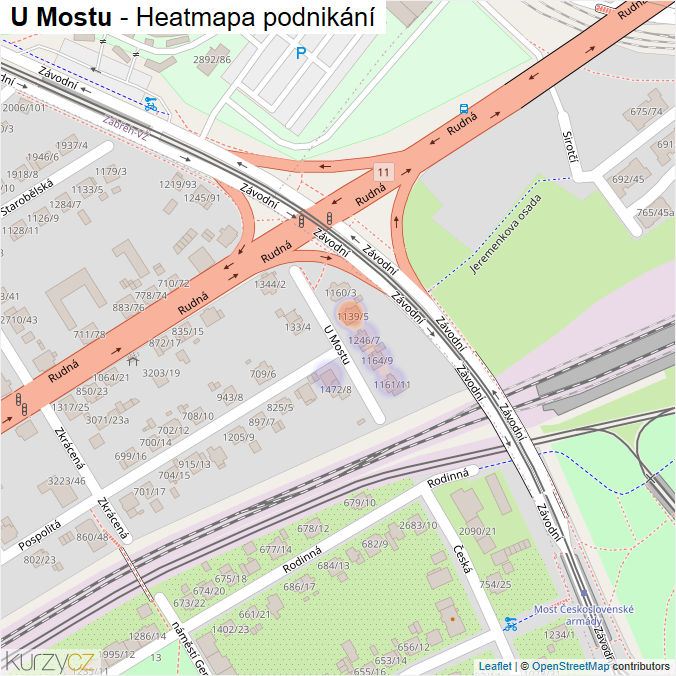 Mapa U Mostu - Firmy v ulici.