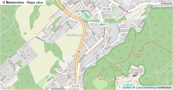 U Nemocnice - mapa ulice