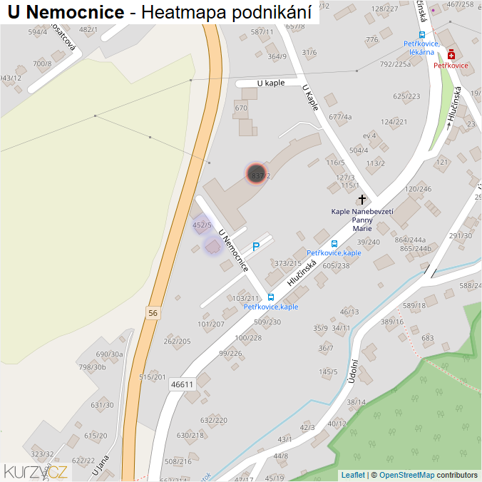 Mapa U Nemocnice - Firmy v ulici.
