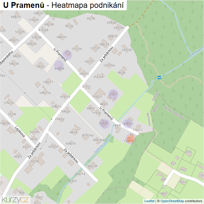 Mapa U Pramenů - Firmy v ulici.