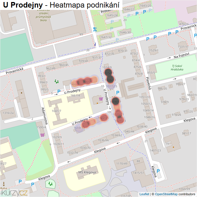 Mapa U Prodejny - Firmy v ulici.