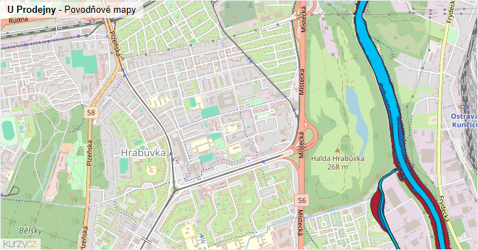 U Prodejny - záplavové mapy stoleté vody