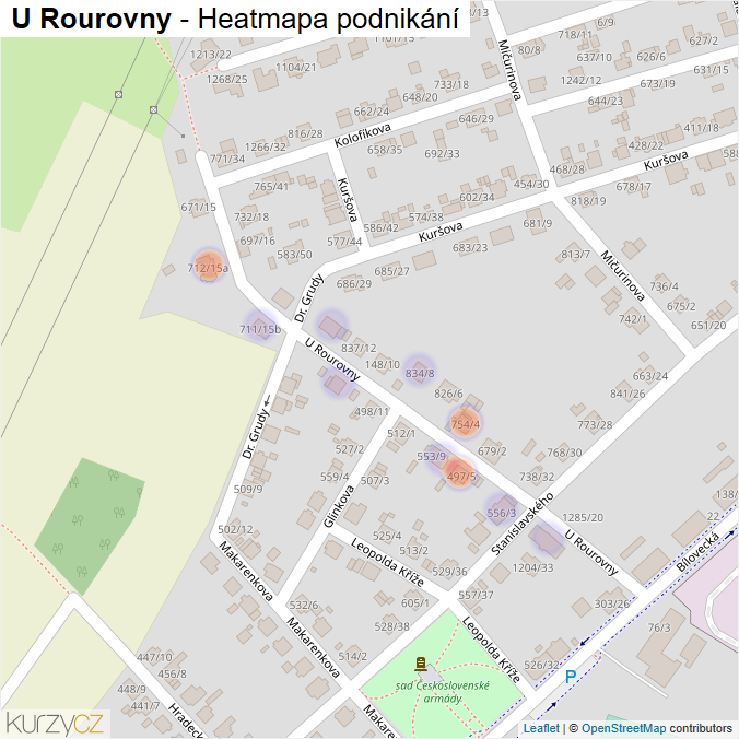 Mapa U Rourovny - Firmy v ulici.