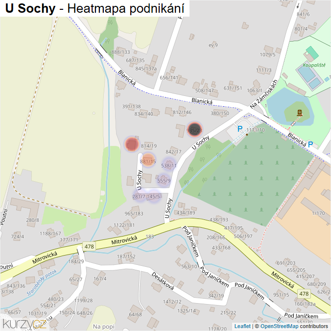 Mapa U Sochy - Firmy v ulici.