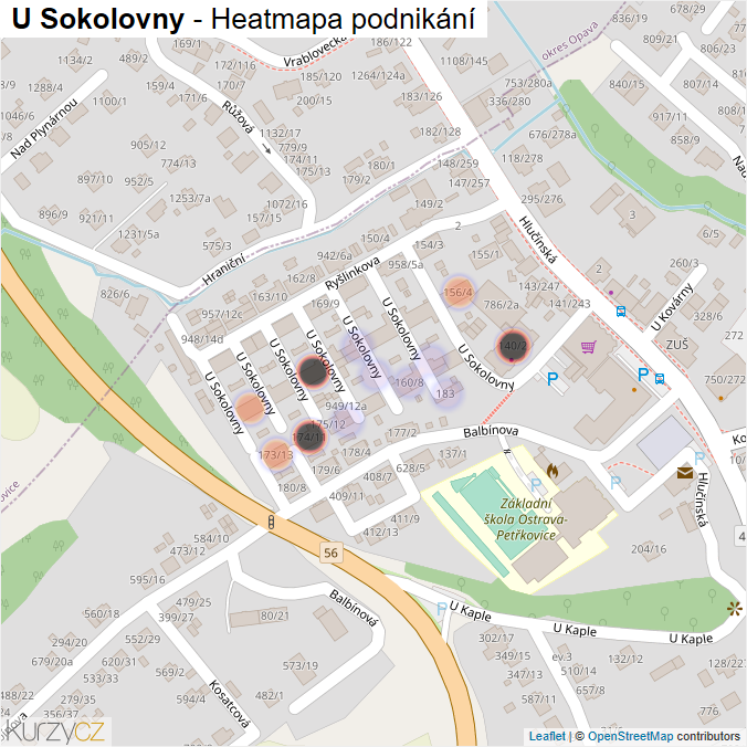 Mapa U Sokolovny - Firmy v ulici.