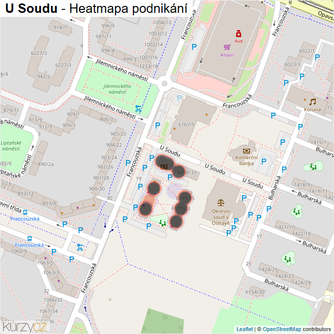 Mapa U Soudu - Firmy v ulici.