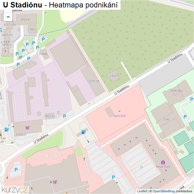 Mapa U Stadiónu - Firmy v ulici.
